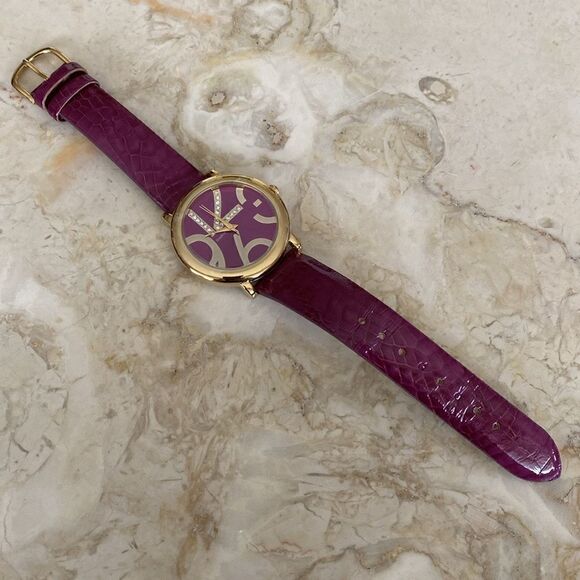 NEW! Crystal Embellished Purple & Gold Tone Stainless Steel Quartz Wristwatch - Picture 6 of 9